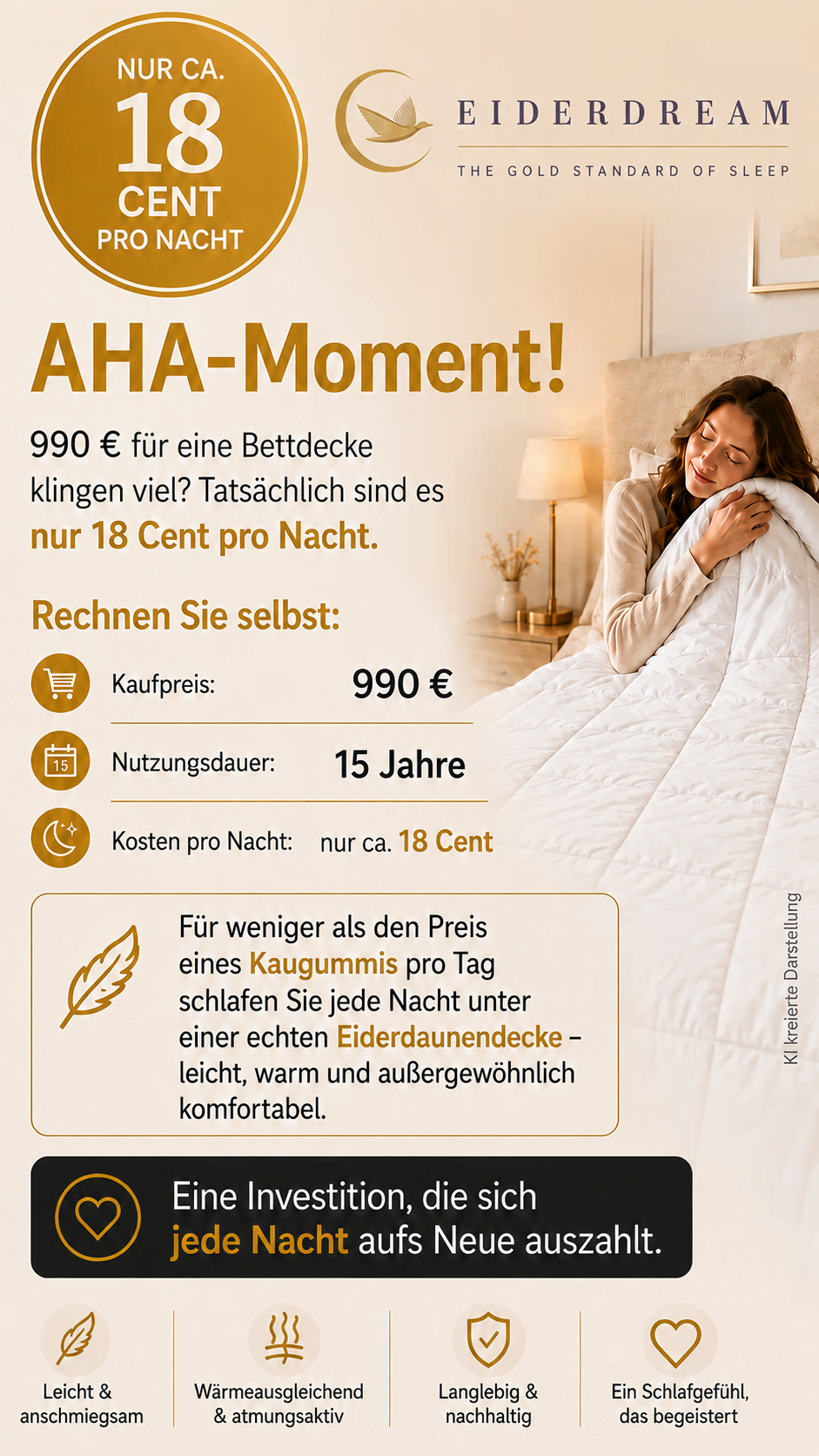 Eiderdaunendecke ab nur 18 Cent pro Nacht - Mobilversion - KI generiert